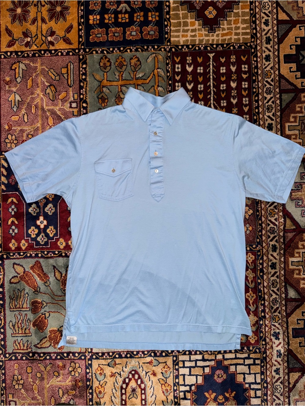 Peter Millar Light Blue Short-Sleeve Polo with Chest Pocket